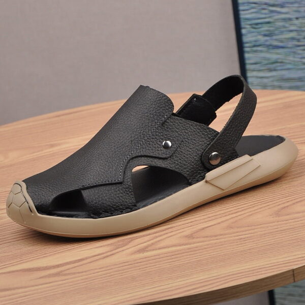 Foreign Trend Soft Lightweight Leather Sandal - Black