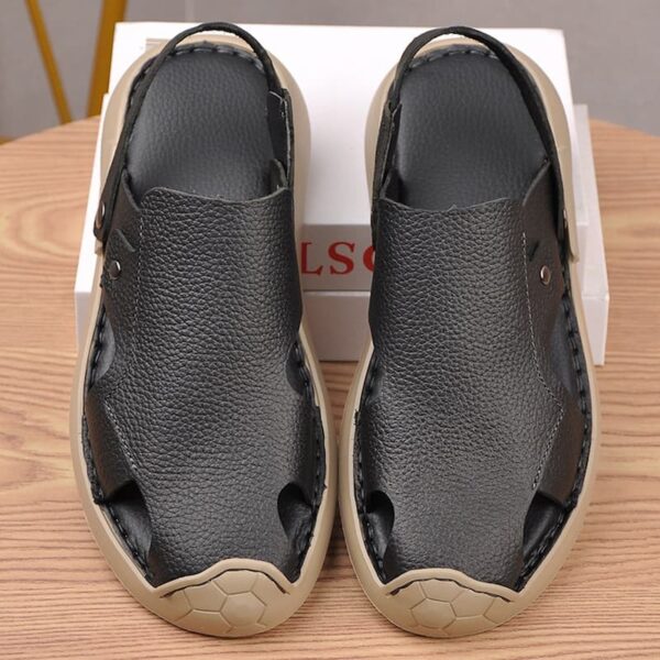 Foreign Trend Soft Lightweight Leather Sandal - Black