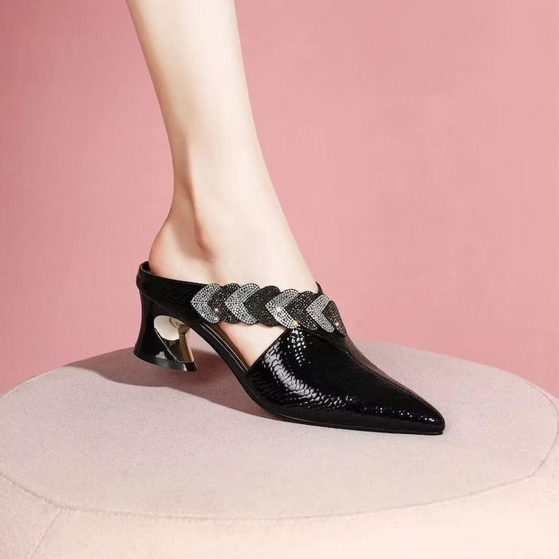 Korean Style Cross Strap High Heel - Black
