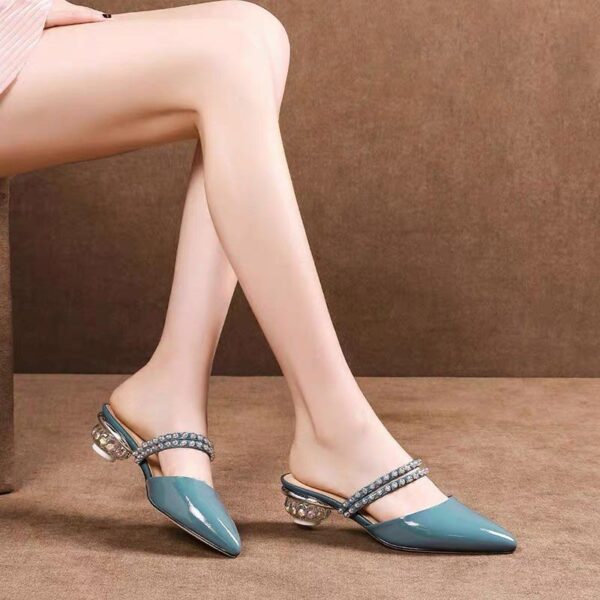 Korean Style Pointed Toe Outdoor Mid Heel - Blue