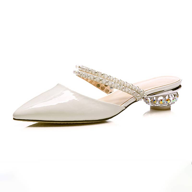 Korean Style Pointed Toe Outdoor Mid Heel - White