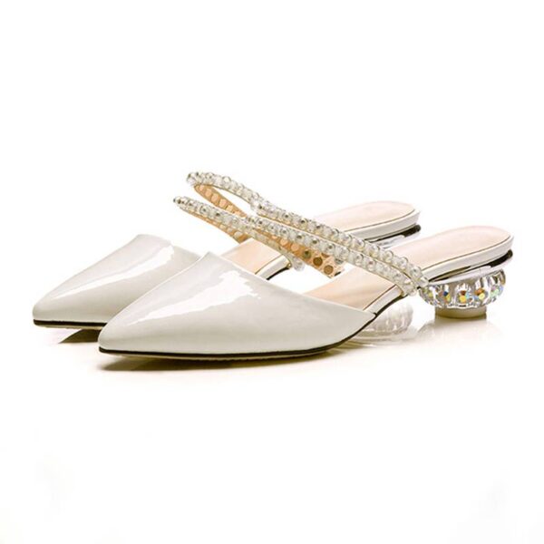 Korean Style Pointed Toe Outdoor Mid Heel - White