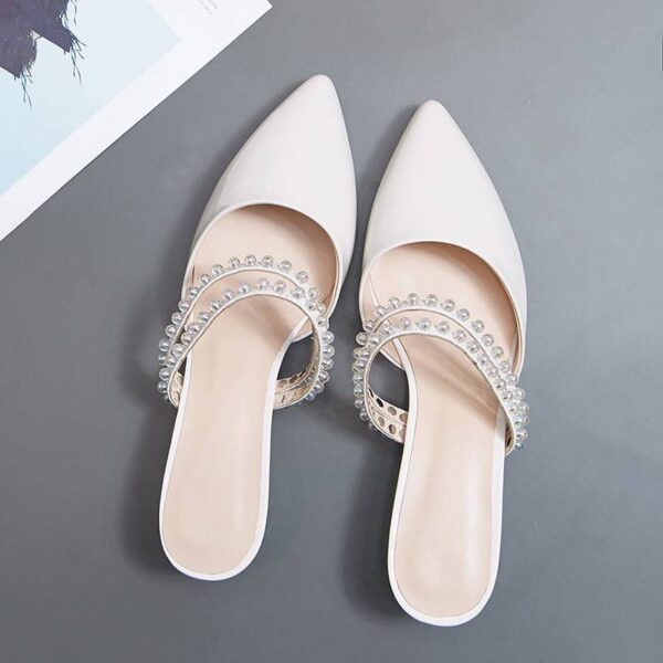 Korean Style Pointed Toe Outdoor Mid Heel - White