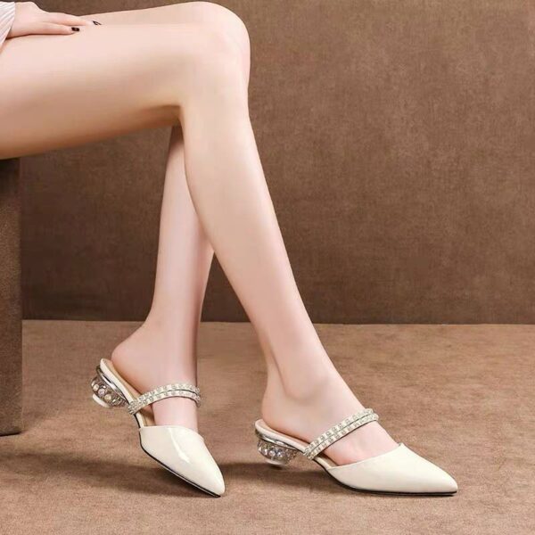 Korean Style Pointed Toe Outdoor Mid Heel - White