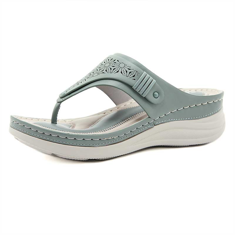 Lightweight Mid Heel Wedge Sandal - Green