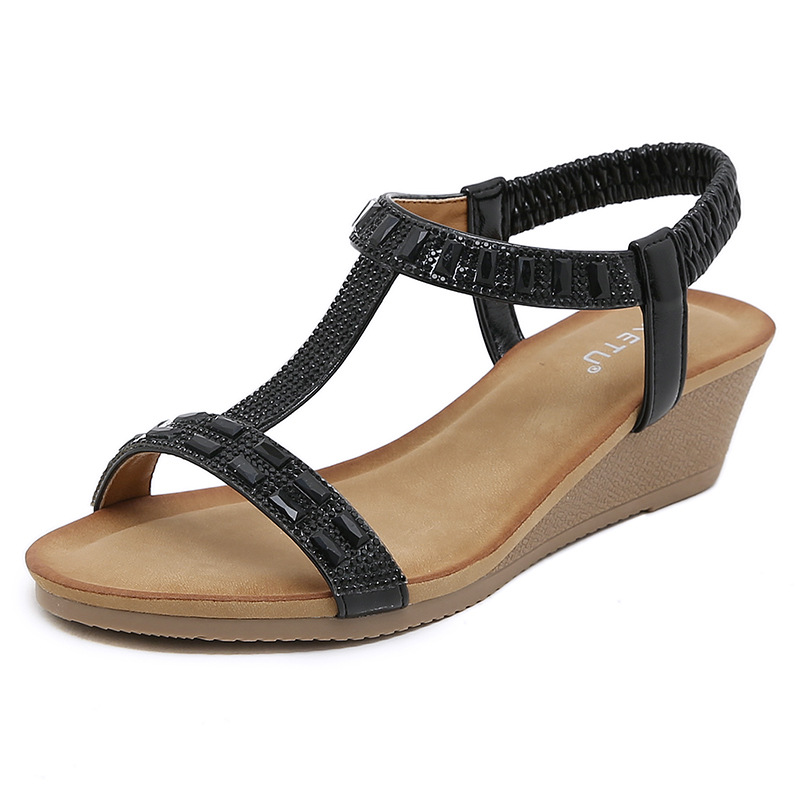 Open Toe Non Slip Wedge Heel - Black
