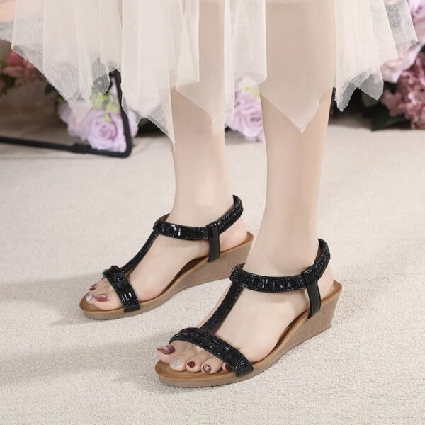 Open Toe Non Slip Wedge Heel - Black