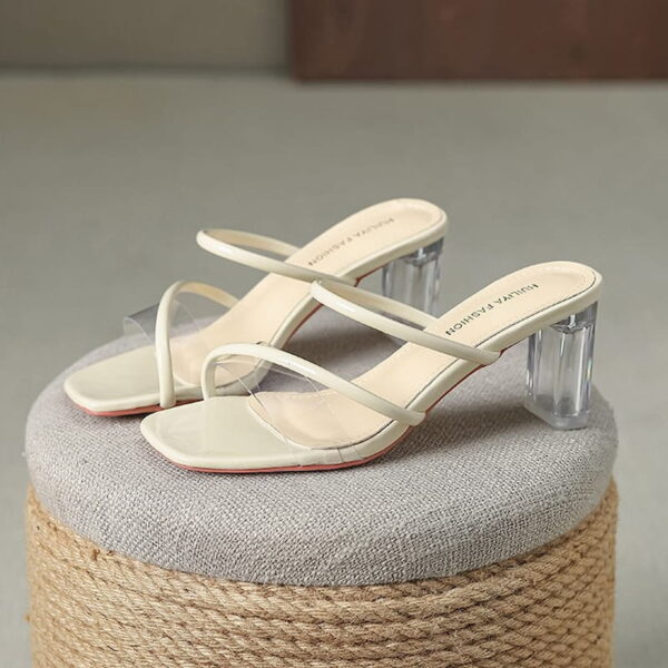Open Toe Transparent Outdoor High Heel - Beige