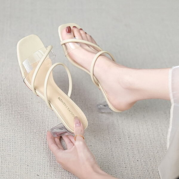 Open Toe Transparent Outdoor High Heel - Beige