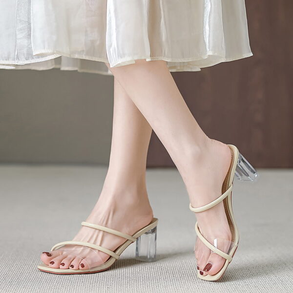 Open Toe Transparent Outdoor High Heel - Beige