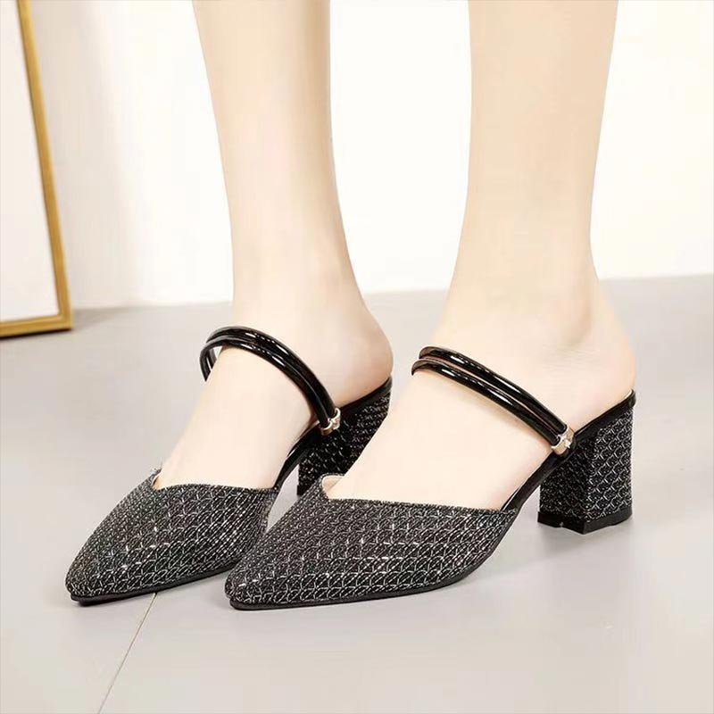 Pointed Toe Dual Purpose Block Heel - Black