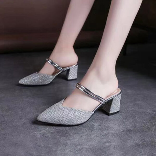 Pointed Toe Dual Purpose Block Heel - Silver