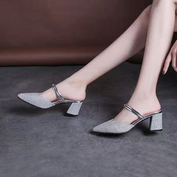 Pointed Toe Dual Purpose Block Heel - Silver
