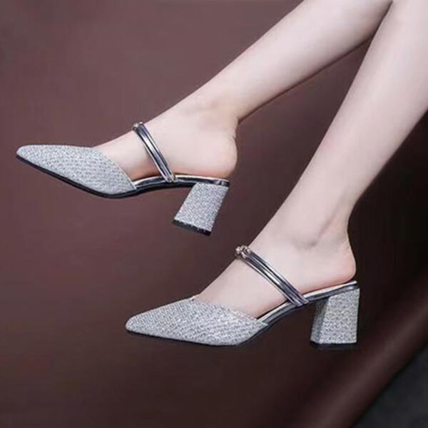Pointed Toe Dual Purpose Block Heel - Silver