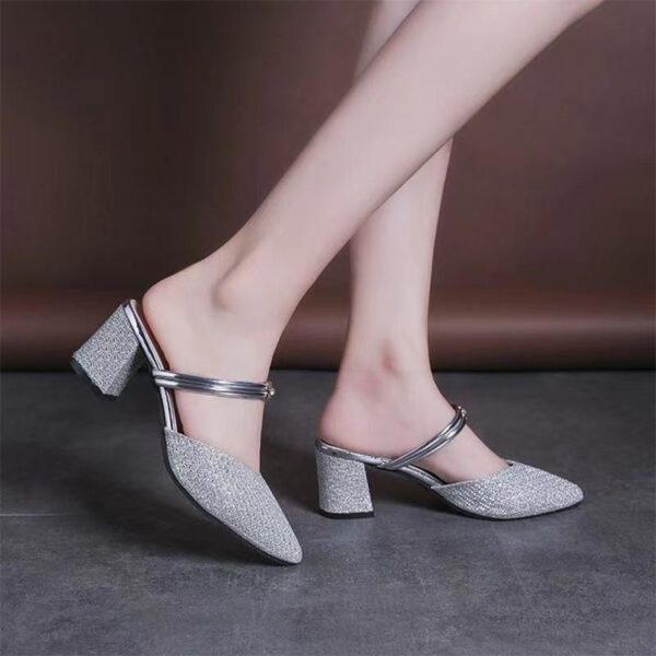 Pointed Toe Dual Purpose Block Heel - Silver
