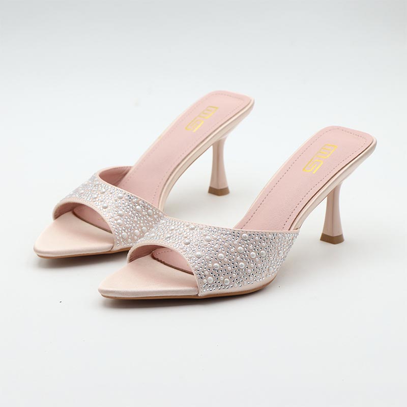 Pointed Toe Rhinestone Stiletto High Heel - Pink