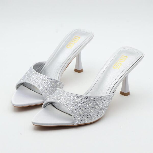 Pointed Toe Rhinestone Stiletto High Heel - Silver