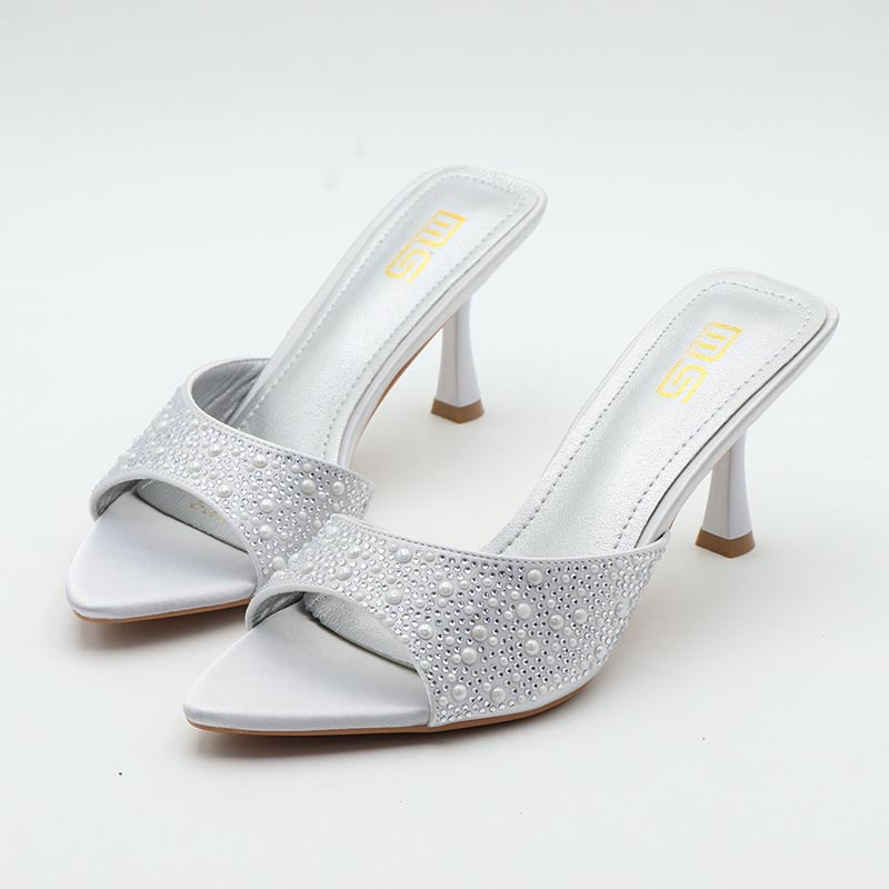 Pointed Toe Rhinestone Stiletto High Heel - Silver