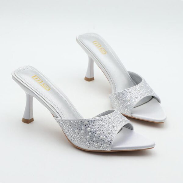 Pointed Toe Rhinestone Stiletto High Heel - Silver