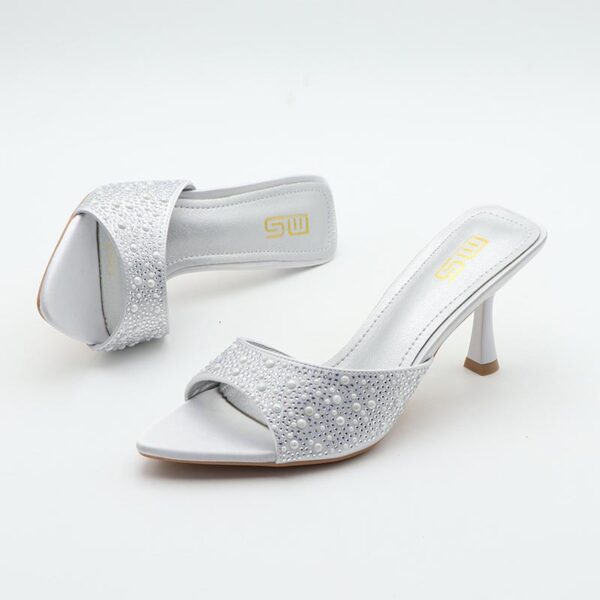Pointed Toe Rhinestone Stiletto High Heel - Silver