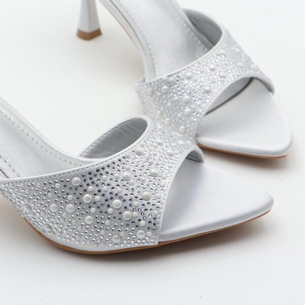 Pointed Toe Rhinestone Stiletto High Heel - Silver