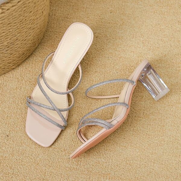 Rhinestone Transparent Strap High Heel - Pink