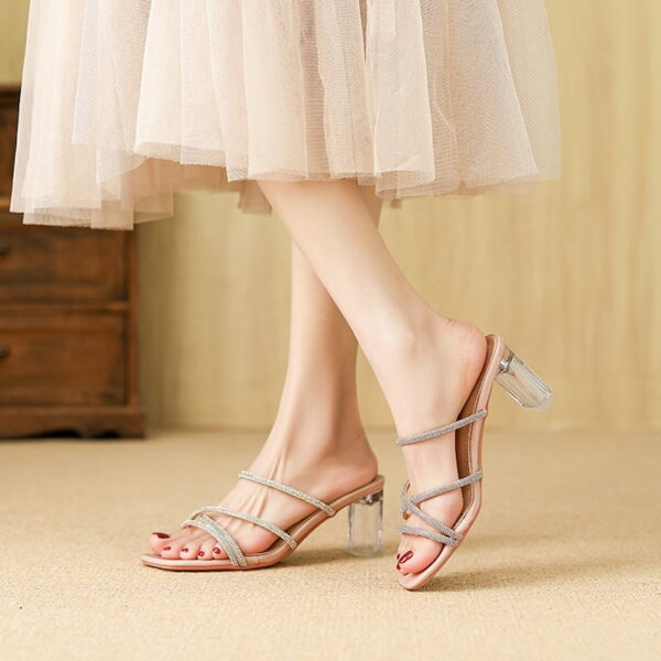 Rhinestone Transparent Strap High Heel - Pink