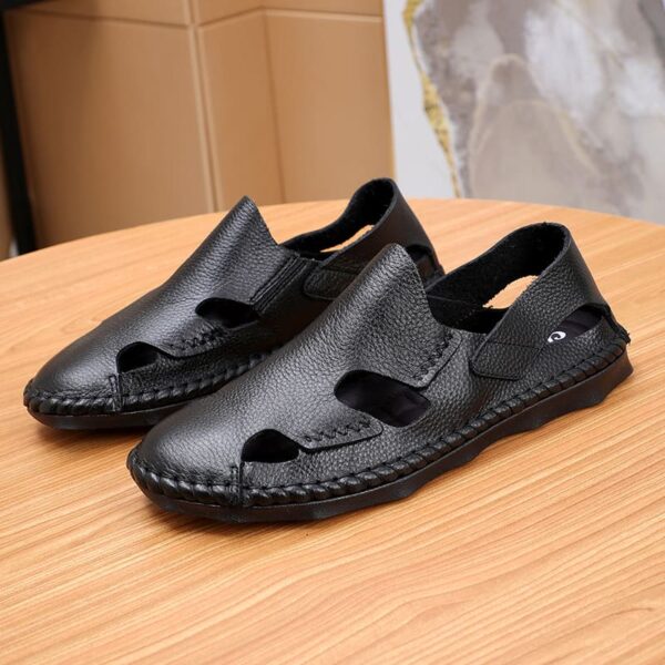 Soft Bottom Closed Leather Casual Sandal - Black
