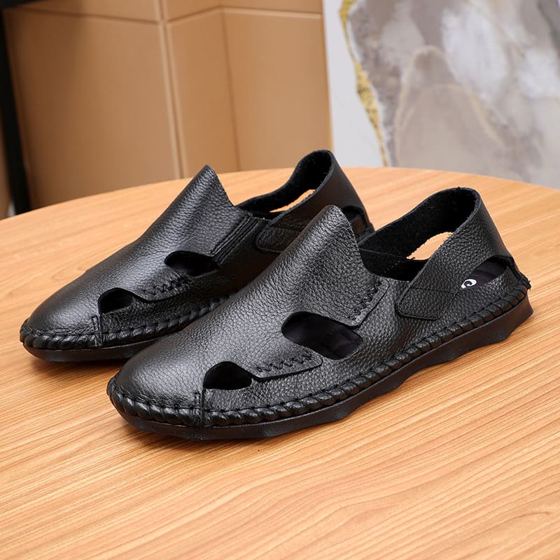 Soft Bottom Closed Leather Casual Sandal - Black