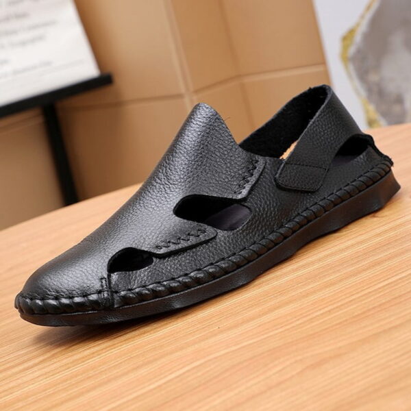 Soft Bottom Closed Leather Casual Sandal - Black
