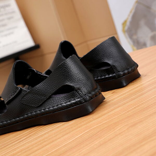 Soft Bottom Closed Leather Casual Sandal - Black