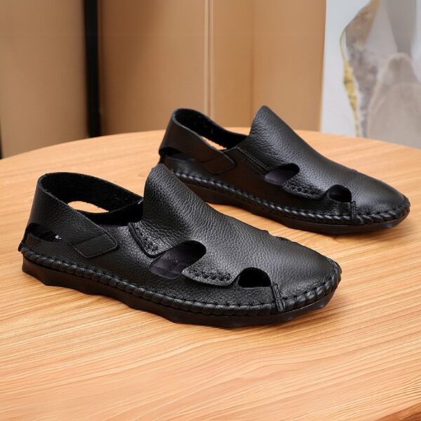 Soft Bottom Closed Leather Casual Sandal - Black
