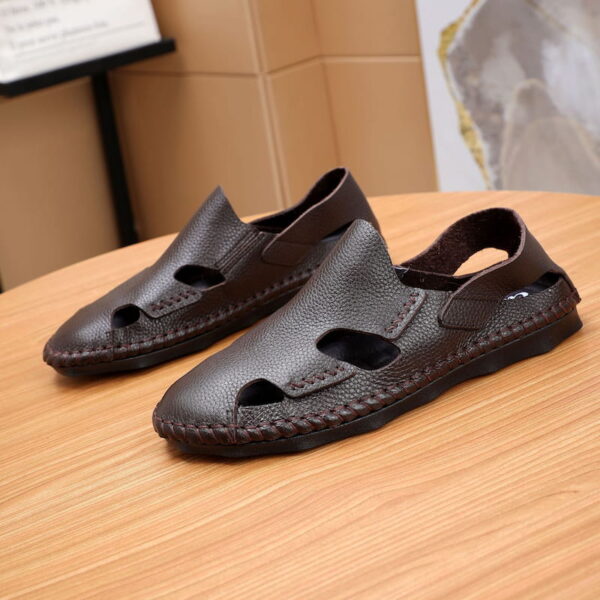 Soft Bottom Closed Leather Casual Sandal - Chocolate