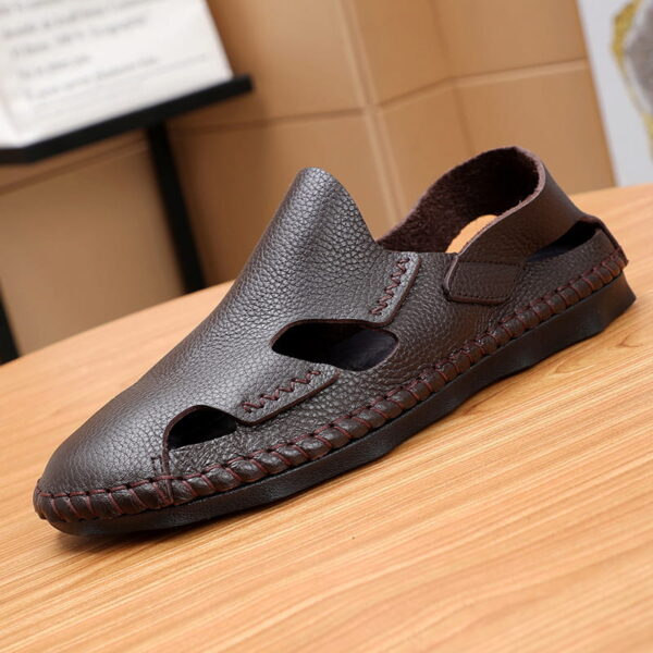Soft Bottom Closed Leather Casual Sandal - Chocolate