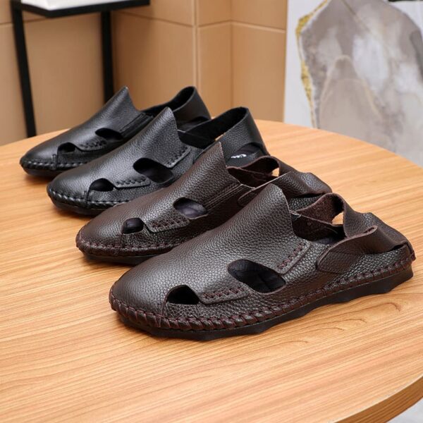 Soft Bottom Closed Leather Casual Sandal - Chocolate