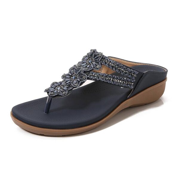 Soft Bottom Versatile Flower Beaded Sandal - Navy Blue