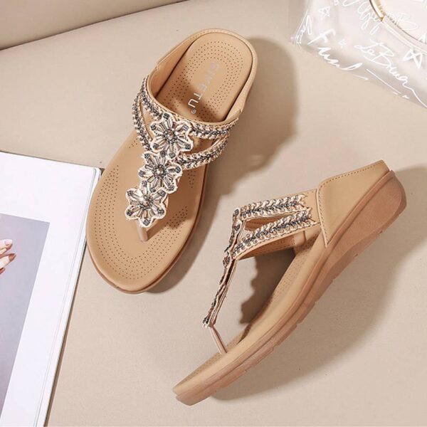 Soft Bottom Versatile Flower Beaded Sandal - Beige