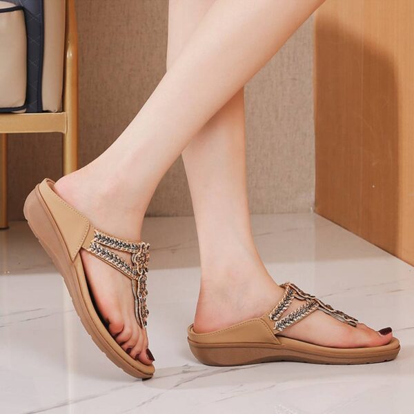 Soft Bottom Versatile Flower Beaded Sandal - Beige