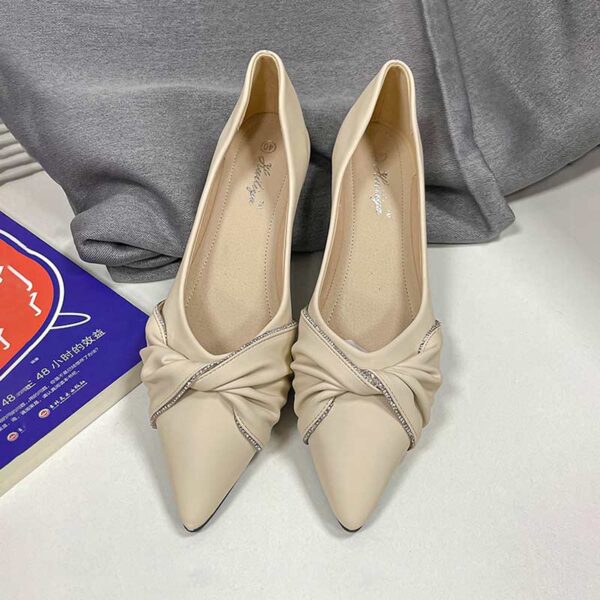 Soft Flat Bottom Trendy Pointed Pump Shoe - Beige