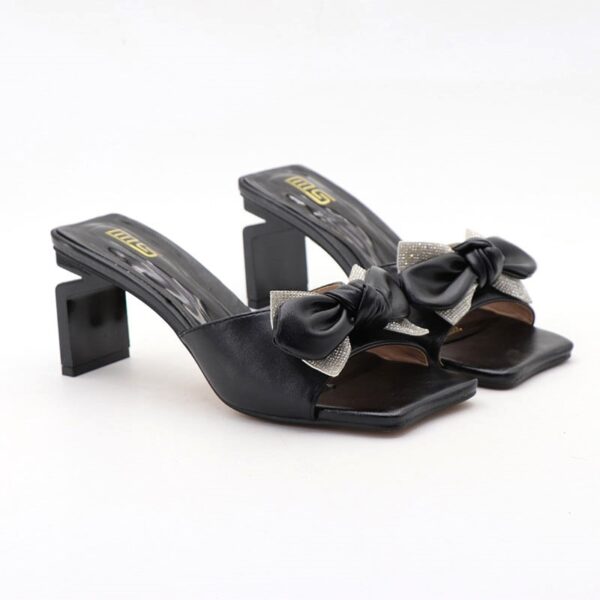 Square Head Stone Work Sparkle High Heel - Black