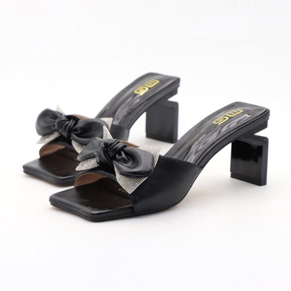 Square Head Stone Work Sparkle High Heel - Black
