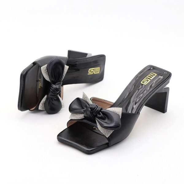 Square Head Stone Work Sparkle High Heel - Black