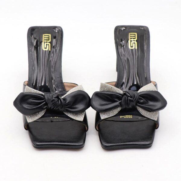 Square Head Stone Work Sparkle High Heel - Black