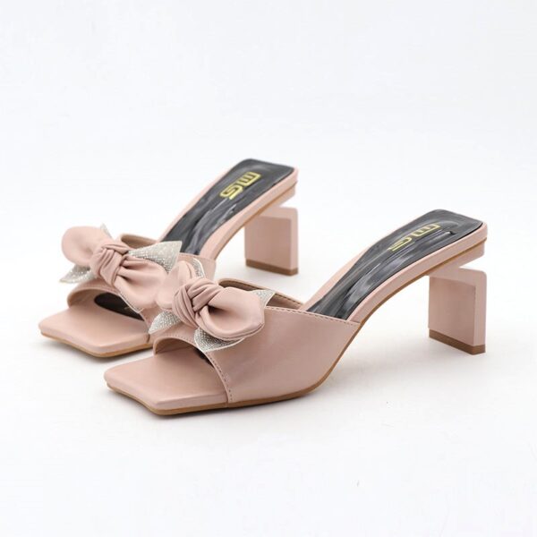 Square Head Stone Work Sparkle High Heel - Pink
