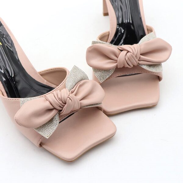 Square Head Stone Work Sparkle High Heel - Pink