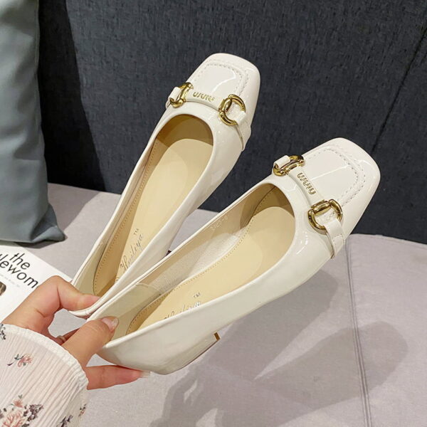 Square Toe Glossy Fancy Heel Pump Shoe - White