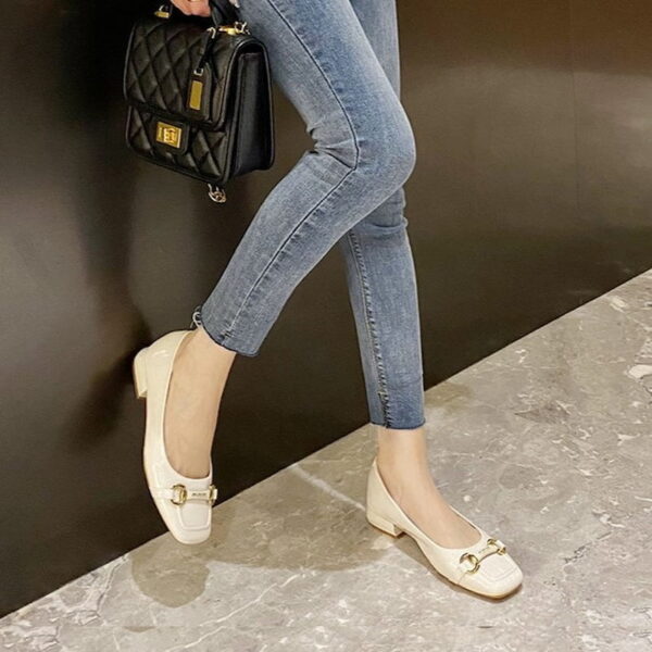 Square Toe Glossy Fancy Heel Pump Shoe - White