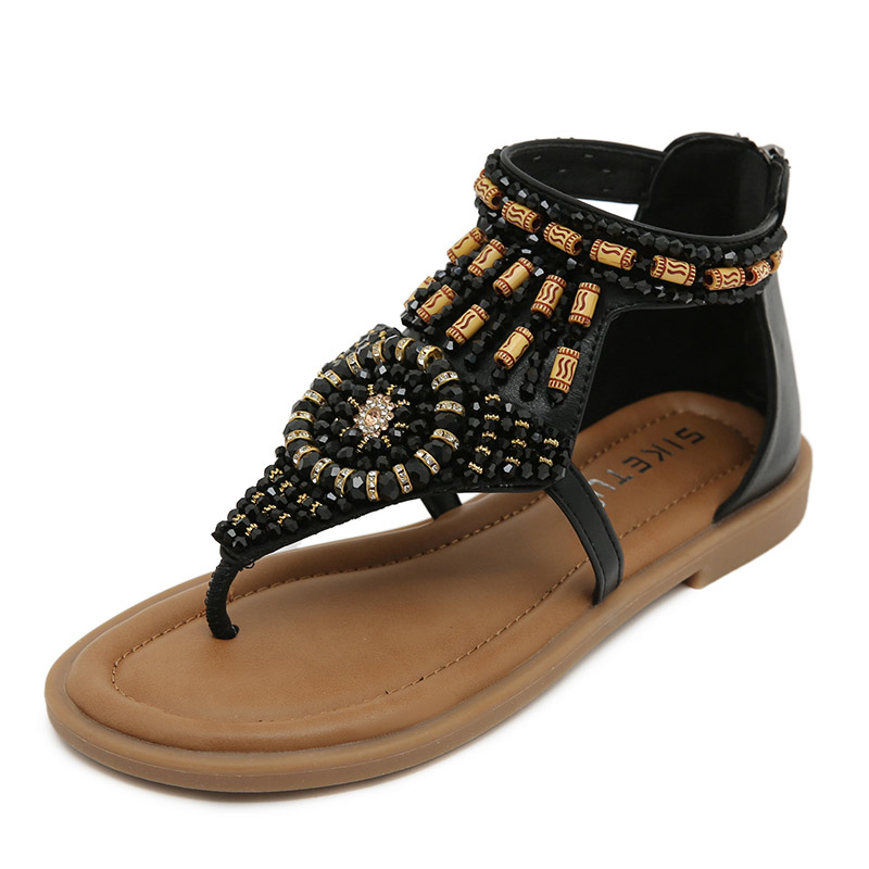 Summer Trend Ethnic Zipper Roman Sandal - Black