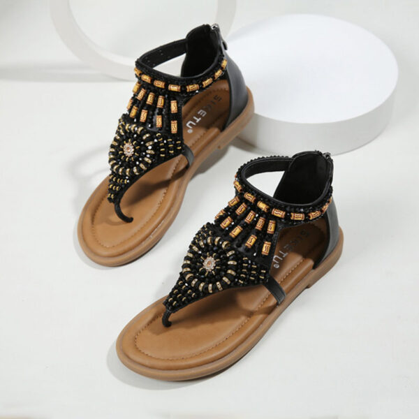 Summer Trend Ethnic Zipper Roman Sandal - Black
