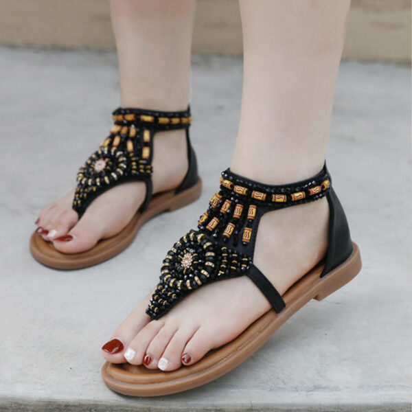 Summer Trend Ethnic Zipper Roman Sandal - Black